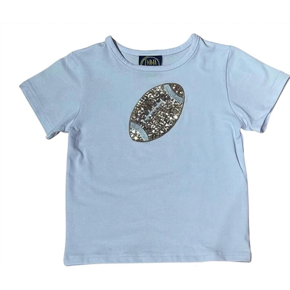 NEW EMMA JEAN girl's football sequin t shirt top in blue